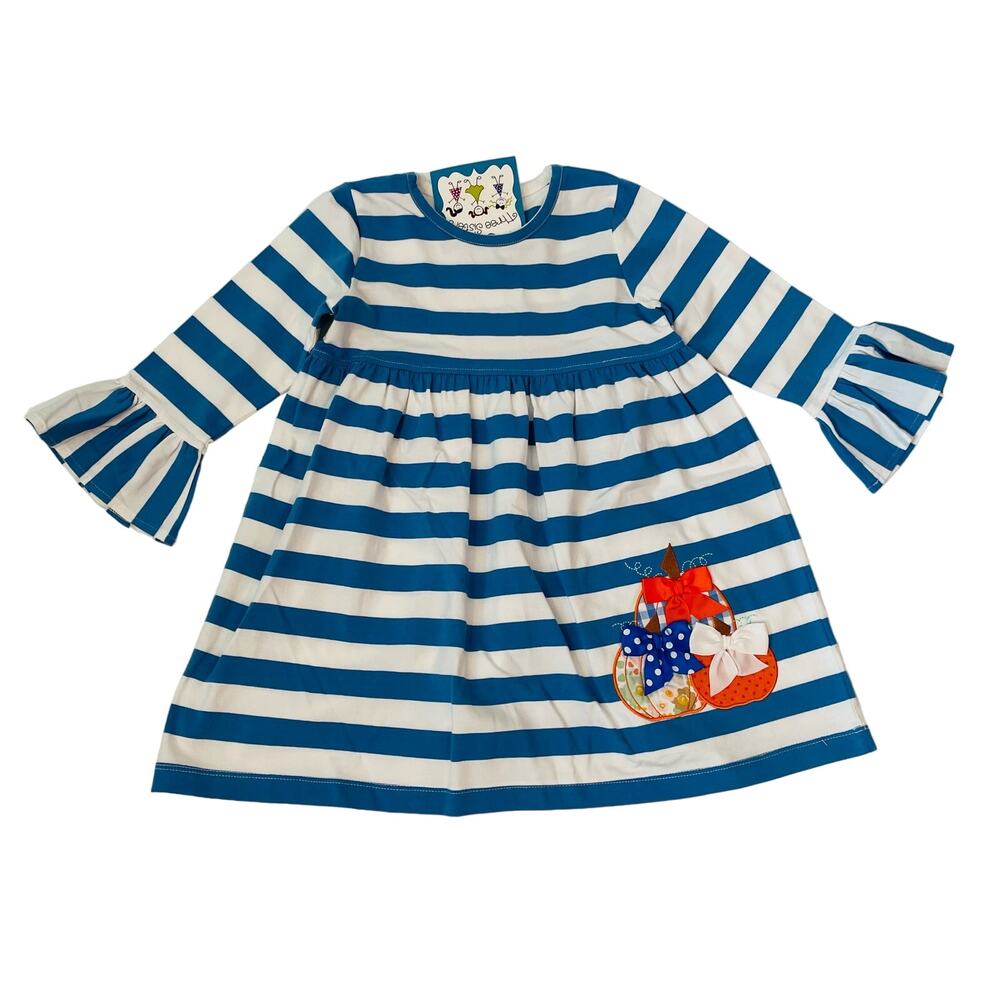 NWT Three Sisters 3T Pumpkin Patch Blue Stripe Dress